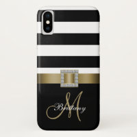 Personalized Black Bold Stripes Gold Monogram