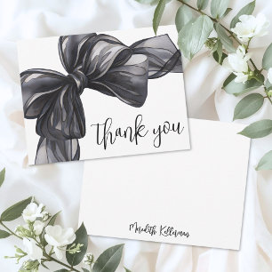 Personalized Black Bow Thank You Note Card