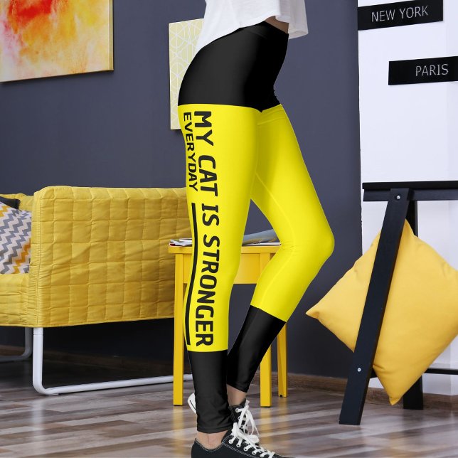 Personalized Black Bright Yellow Stripes Cat Retro Leggings (Creator Uploaded)