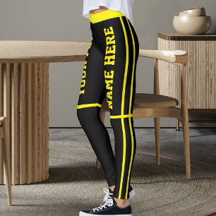 Personalized Black Bright Yellow Stripes Pet Names Leggings