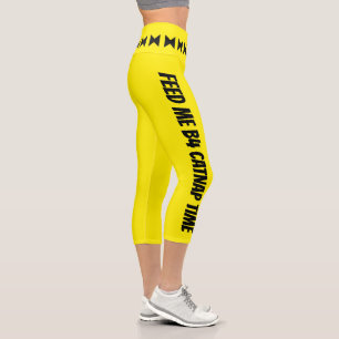 Personalized Black Bright Yellow Stripes Stylish Capri Leggings