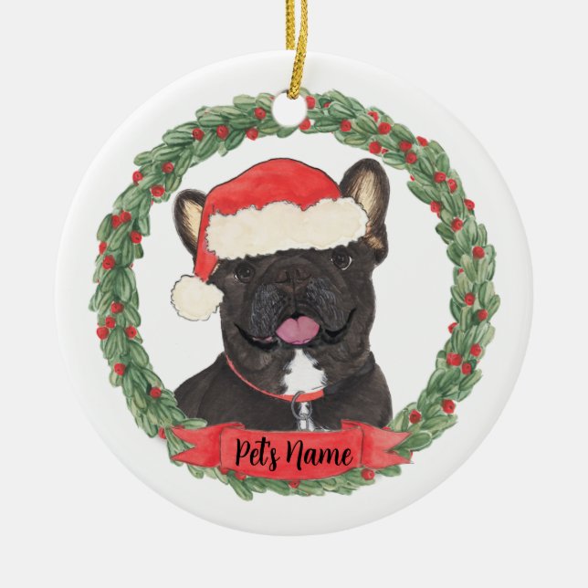 Personalized Black Brindle Frenchie French Bulldog Ceramic Ornament (Front)