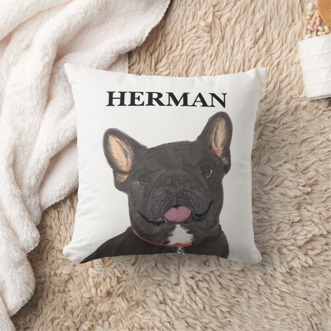Personalized Black Brindle Frenchie French Bulldog Throw Pillow (Blanket)