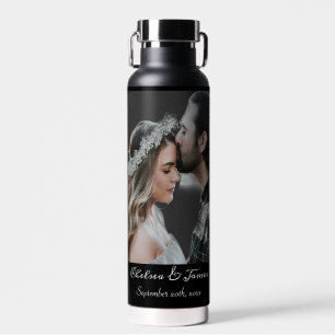 Personalized Black Calligraphy Add Your Own Photo  Water Bottle
