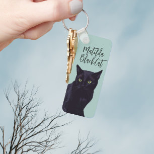 Personalized Black Cat Art Keychain