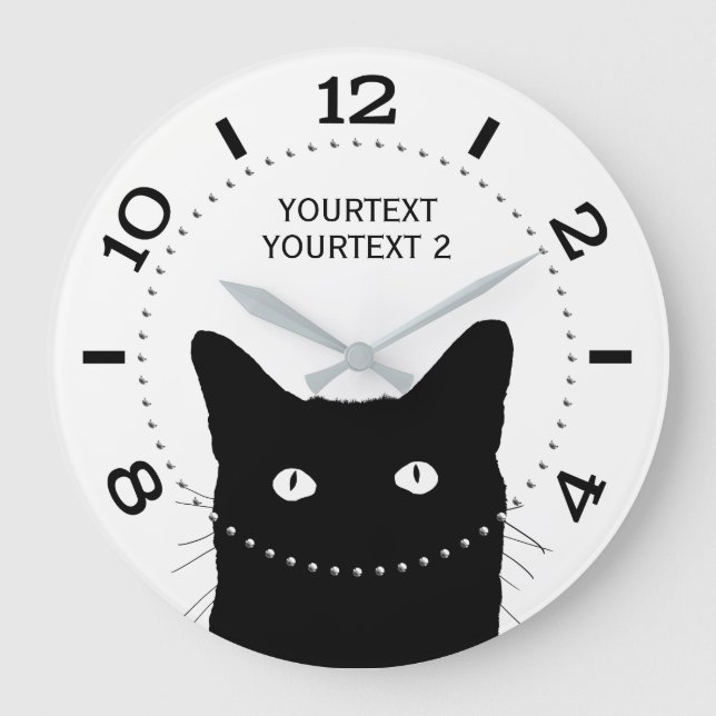 Personalized Black Cat Dial on a Large Clock (Front)