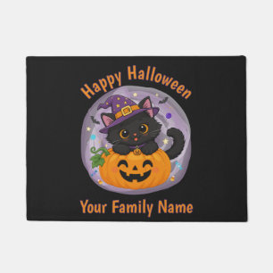 Personalized Black Cat Halloween Family Doormat