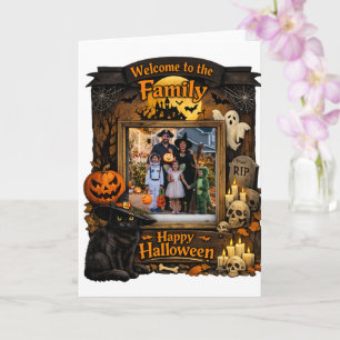 Personalized Black Cat Halloween Family Photo Fram Card