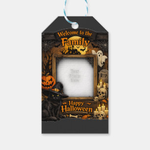 Personalized Black Cat Halloween Family Photo Fram Gift Tags