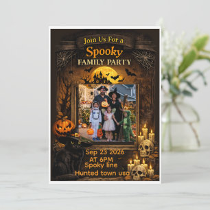 Personalized Black Cat Halloween Family Photo Fram Invitation