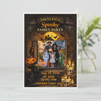 Personalized Black Cat Halloween Family Photo Fram Invitation