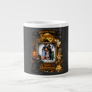 Personalized Black Cat Halloween Family Photo Fram Large Coffee Mug