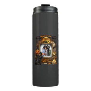 Personalized Black Cat Halloween Family Photo Fram Thermal Tumbler