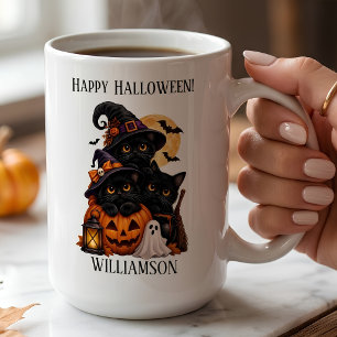 Personalized Black Cat Halloween with Pumpkins  Coffee Mug