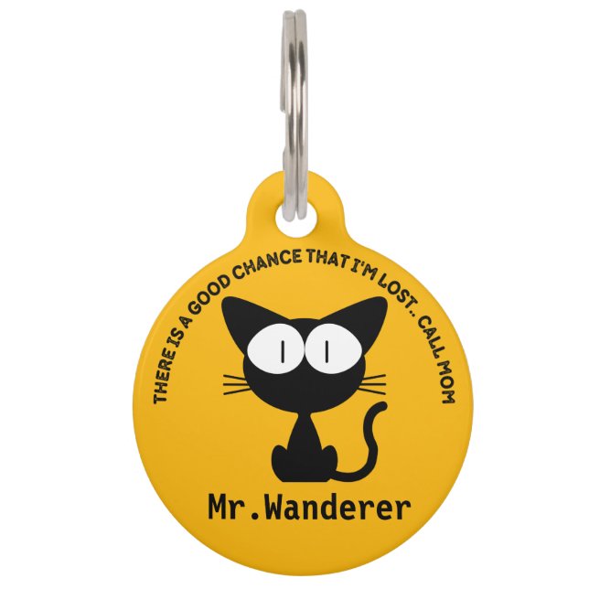 Personalized Black Cat ID tag with Phone, Address (Front)