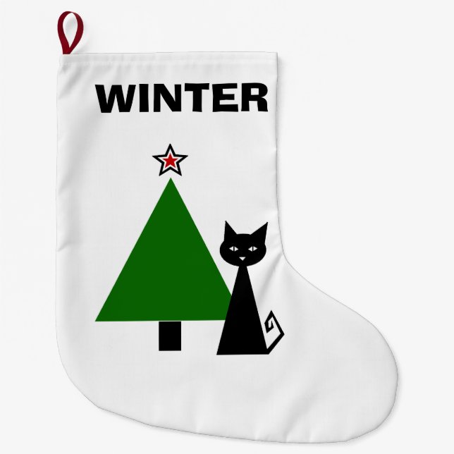 Personalized Black Cat Large Christmas Stocking (Front)