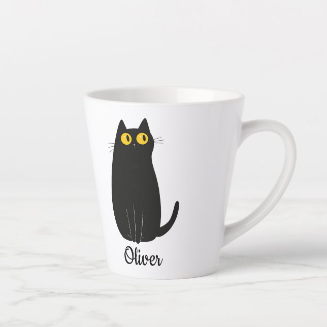 Personalized Black Cat Latte Mug – Custom Pet Name (Right)