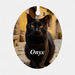 Personalized Black Cat Metal Ornament