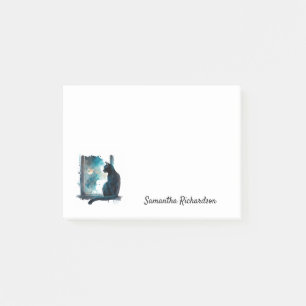 Personalized Black Cat Moon Silhouette Watercolor Post-it Notes