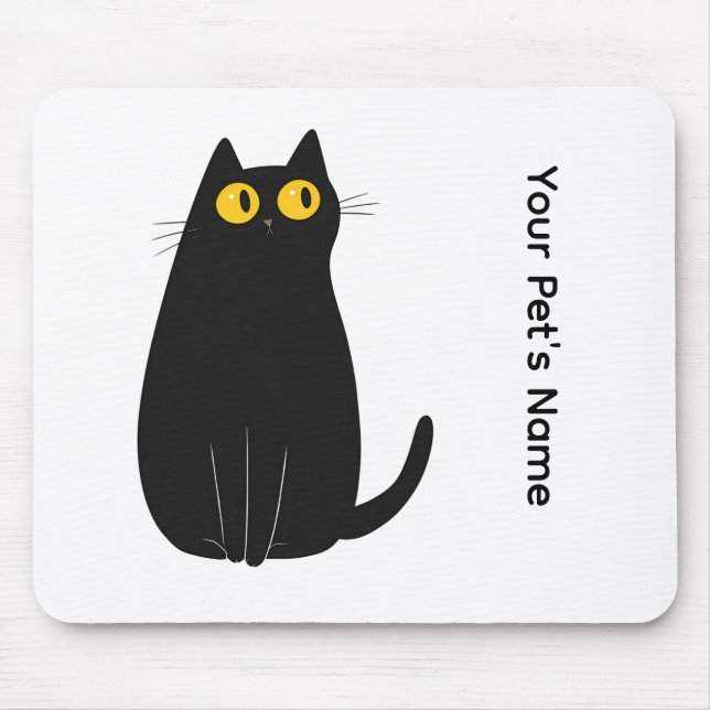Personalized Black Cat Mouse Pad with Your PetName (Front)
