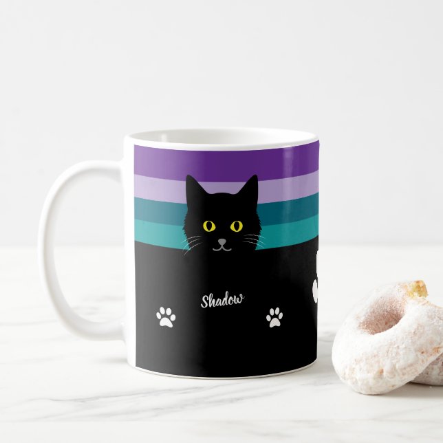 Personalized Black Cat Mug For Cat Moms And Dads (With Donut)