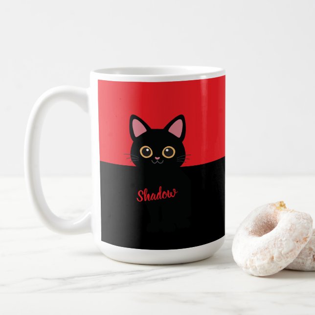 Personalized Black Cat Mug - Gift For Cat lovers (With Donut)