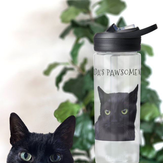 Personalized Black Cat Name Pawsome Water Bottle (Pawsome water bottle for your pawsome water. Just add your name)