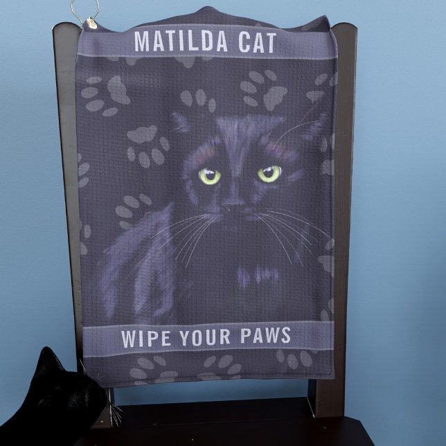 Personalized Black Cat Paw Print Custom Golf Towel (Purrfect pet towel for your black cat. Just add their name (also useful for golfer's too))