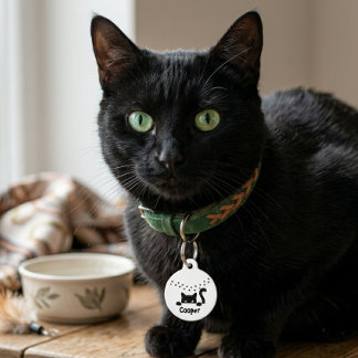 Personalized Black Cat Paw Print Name Round Custom Pet Tag