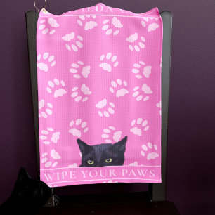 Personalized Black Cat Paws Hot Pink Golf Towel