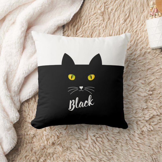 Personalized Black Cat Pillow, Gift for Cat Lovers Throw Pillow (Blanket)