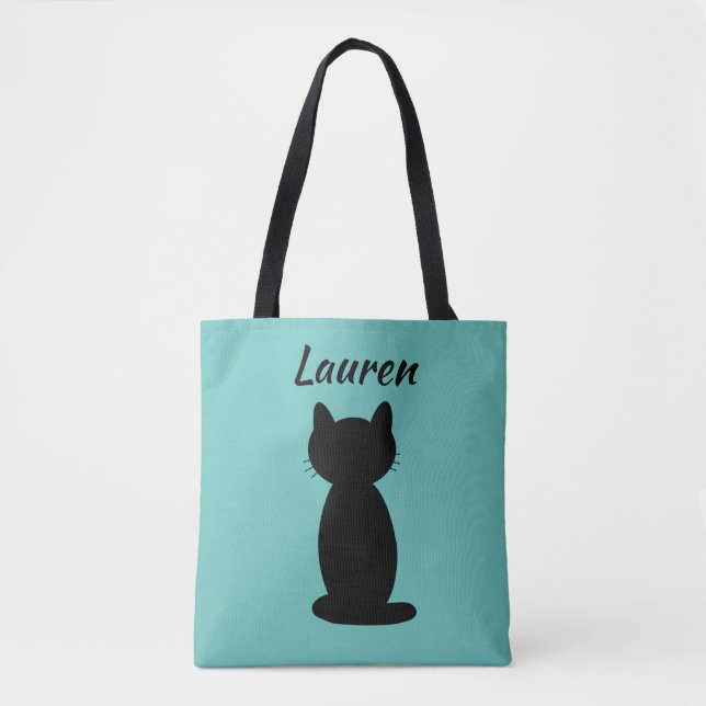Personalized Black Cat Silhouette  Tote Bag (Front)