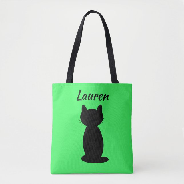 Personalized Black Cat Silhouette  Tote Bag (Front)