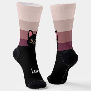 Personalized Black Cat Socks Custom Name Colour