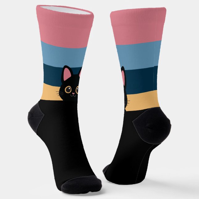 Personalized Black Cat Socks Custom Name Colour (Angled)