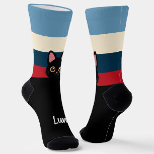 Personalized Black Cat Socks Custom Name Colour