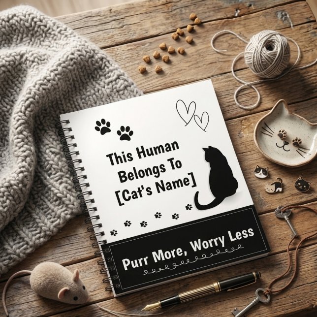 Personalized Black Cat Spiral Notebook (Personalized notebook for cat owners
)