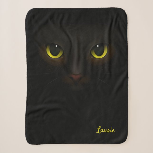 Personalized Black Cat Throw, Cat Lover Gift Sherpa Blanket (Front)