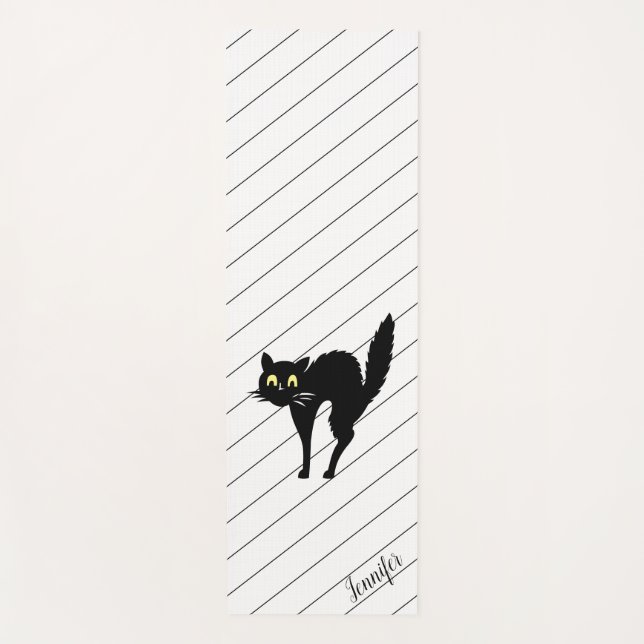 Personalized Black Cat with Arched Back Yoga Mat (Front)