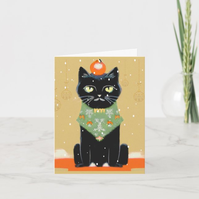 Personalized Black Cat with Attitude Christmas Holiday Card (Front)
