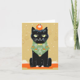 Personalized Black Cat with Attitude Christmas Holiday Card