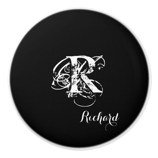 Personalized Black Ceramic Knob (Front)