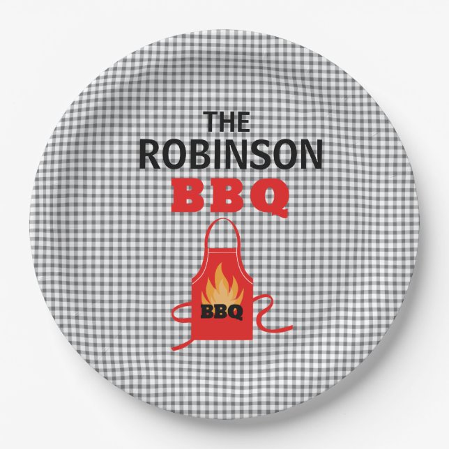 Personalized Black Chequered BBQ Paper Plates (Front)