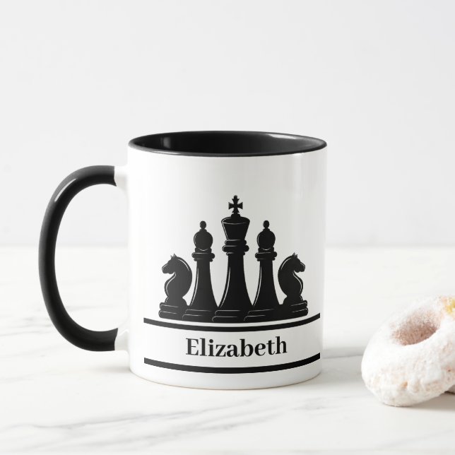 Personalized Black Chess Pieces Mug (With Donut)