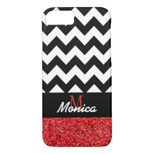 Personalized Black Chevron Red Glitter iPhone 8/7 Case