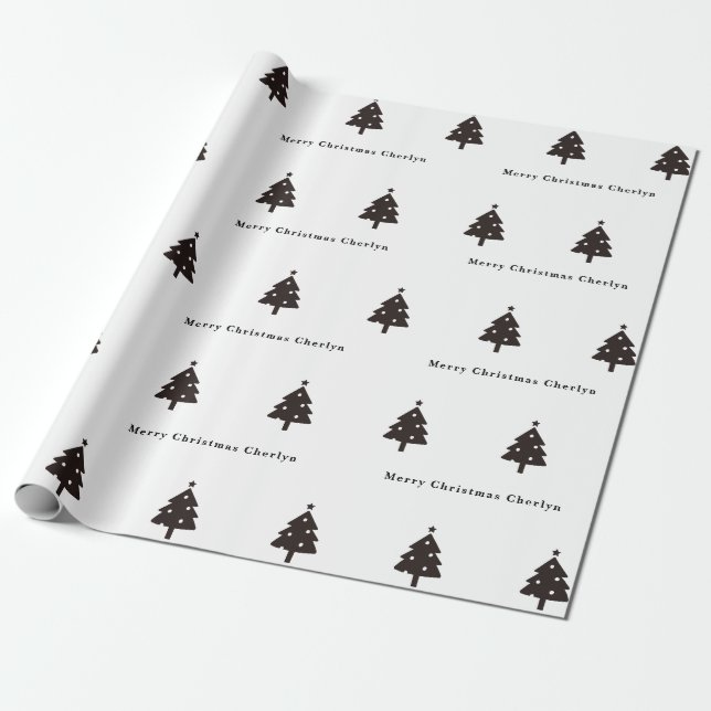 Personalized Black Christmas Tree Wrapping Pape Paper (Unrolled)