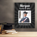Personalized Black Class of 2025 Graduation Photo Canvas Print<br><div class="desc">Modern black wrapped canvas wall art will showcase your graduate for years to come. Design features a square photo of the grad framed in white with simple and classic first name, class year, and school name wording that can be personalized. Includes a subtle starburst pattern. Black background colour can be...</div>