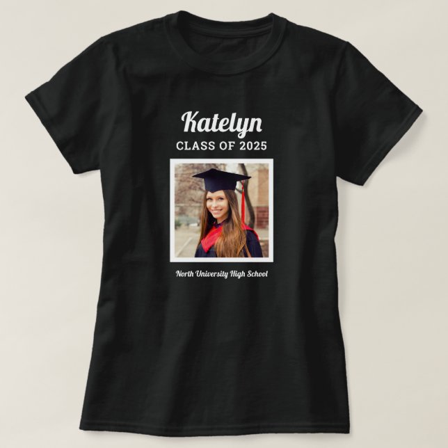 Personalized Black Class of 2025 Graduation Photo T-Shirt (Design Front)