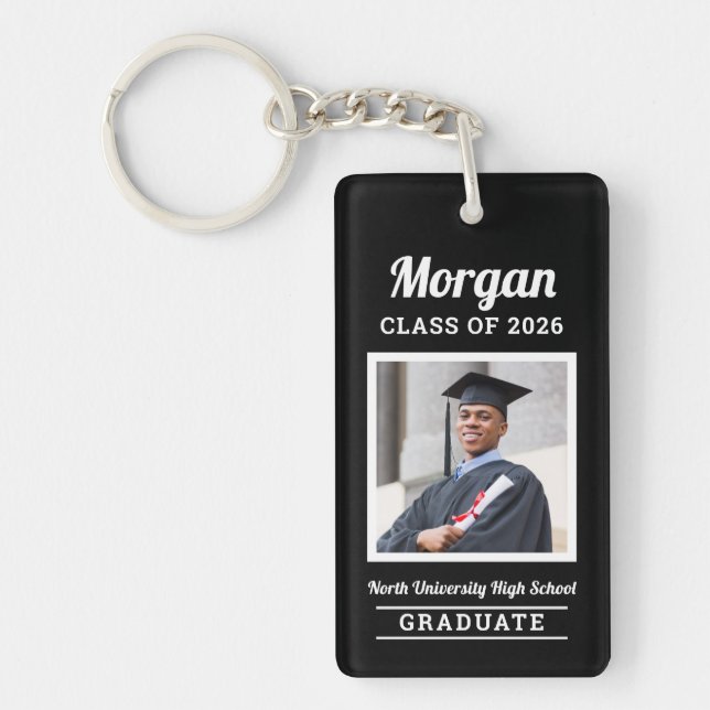 Personalized Black Class of 2026 Graduation Photo Keychain (Front)