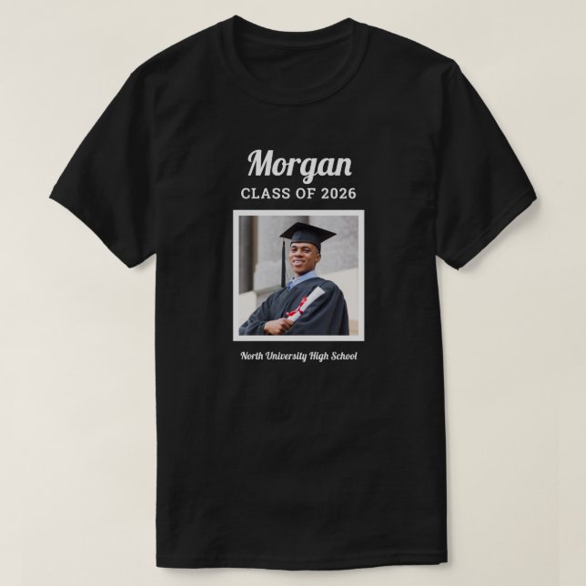 Personalized Black Class of 2026 Graduation Photo T-Shirt (Design Front)